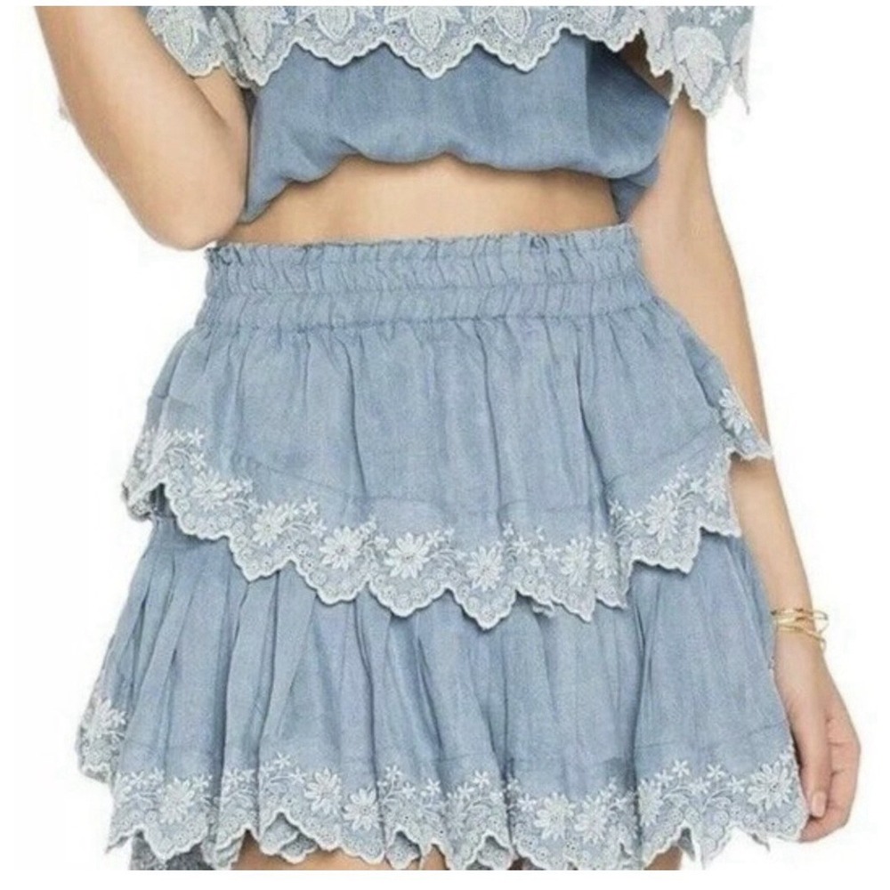 LoveShackFancy Ruffle Mini Skirt in Light Indigo Size Small